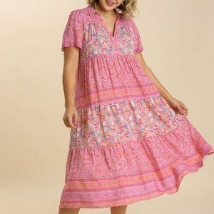 Umgee Plus Size Rose Pink Tiered Maxi Dress